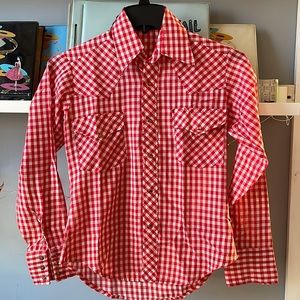 Vintage Sears Western Wear Red Gingham Shirt XS